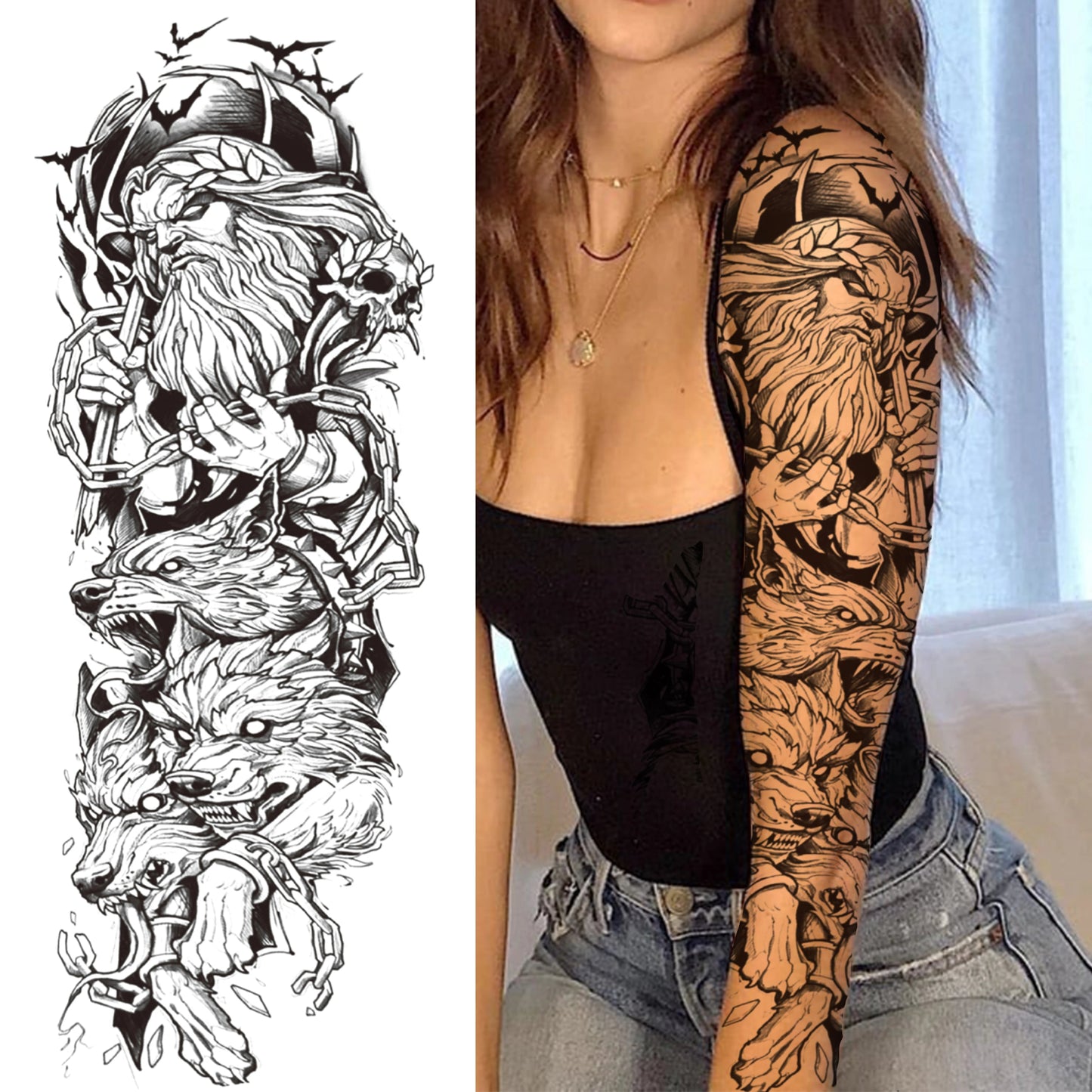 Wilder Temporary Tattoo Sleeve | Maori, Wolf, Lion, Tiger Designs
