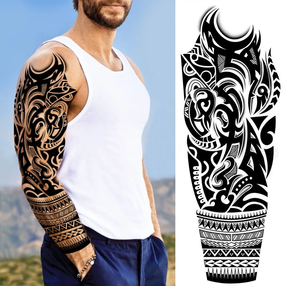 Wilder Temporary Tattoo Sleeve | Maori, Wolf, Lion, Tiger Designs