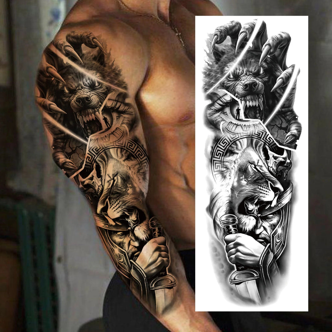 Wilder Temporary Tattoo Sleeve | Maori, Wolf, Lion, Tiger Designs