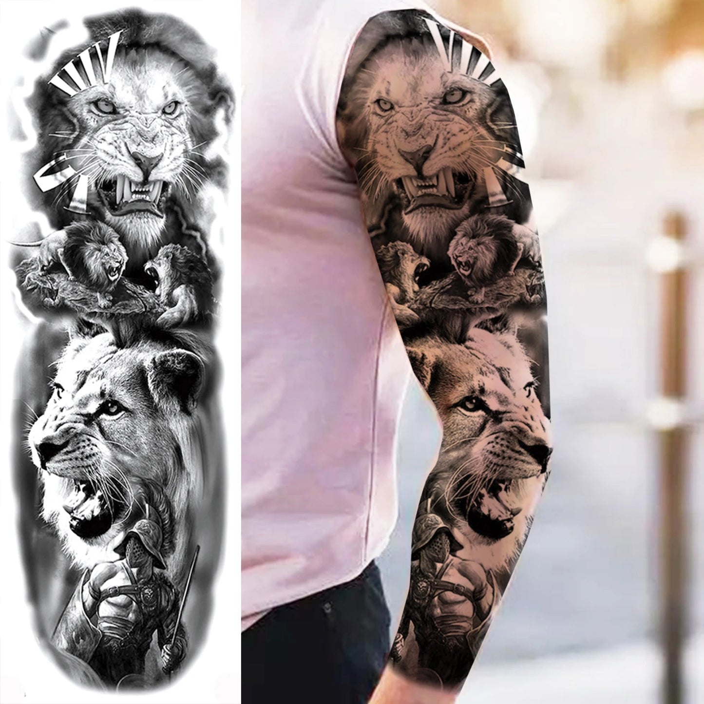 Wilder Temporary Tattoo Sleeve | Maori, Wolf, Lion, Tiger Designs