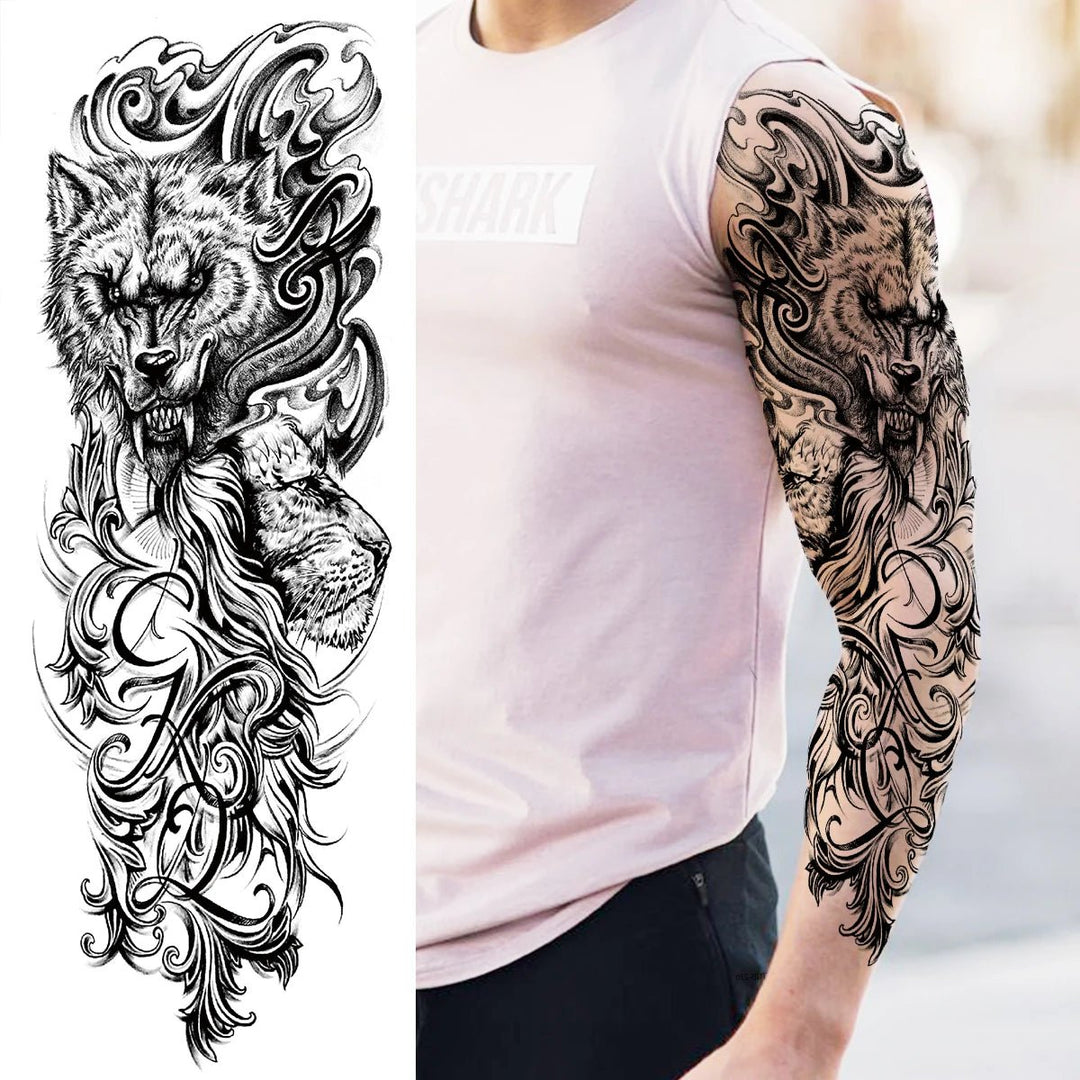 Wilder Temporary Tattoo Sleeve | Maori, Wolf, Lion, Tiger Designs