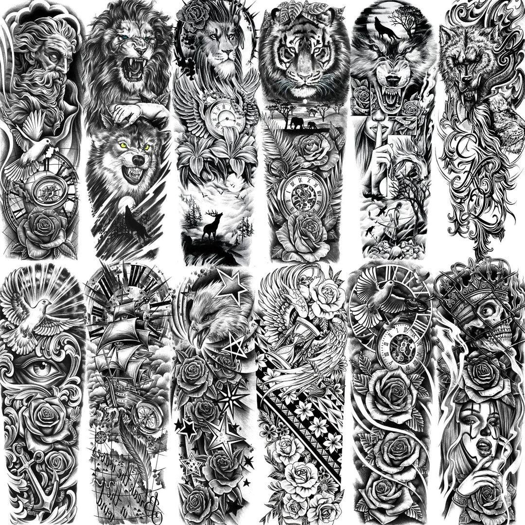 Wilder Temporary Tattoo Sleeve | Maori, Wolf, Lion, Tiger Designs
