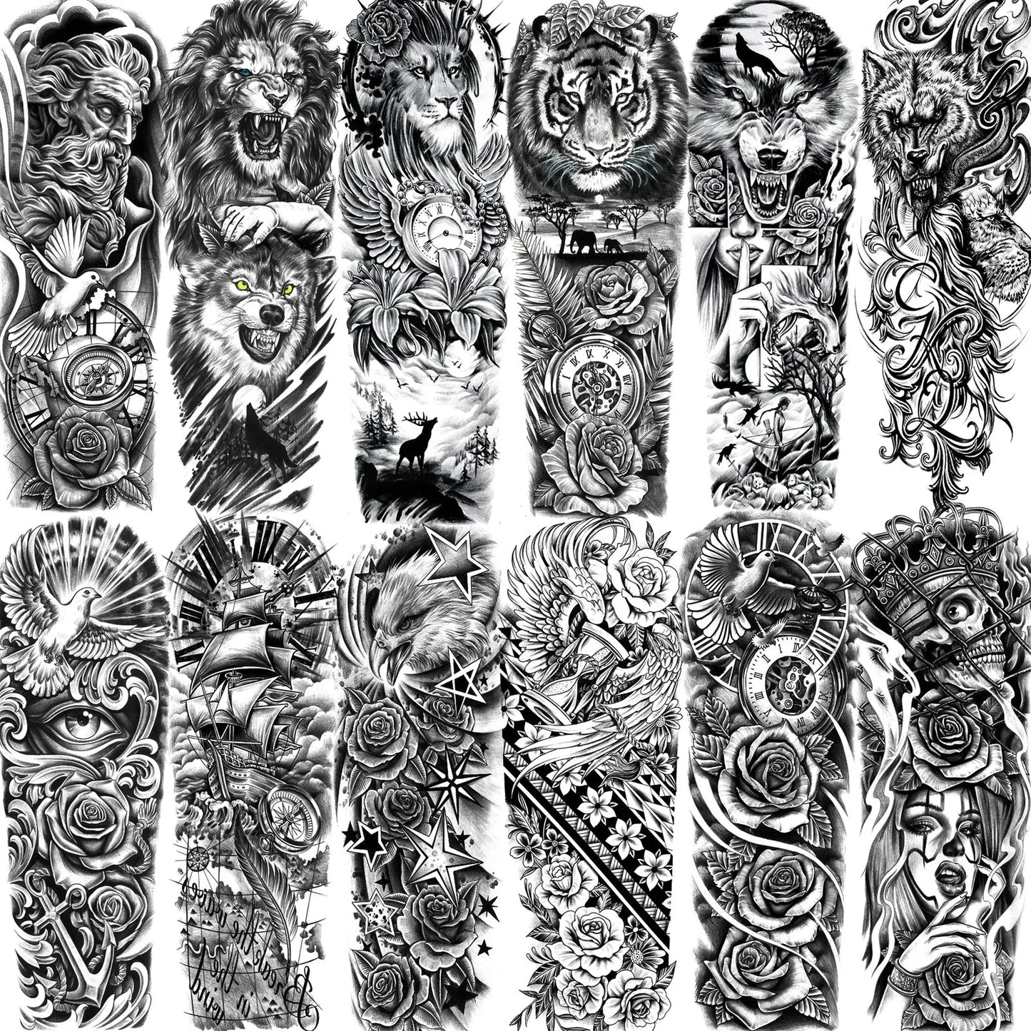 Wilder Temporary Tattoo Sleeve | Maori, Wolf, Lion, Tiger Designs