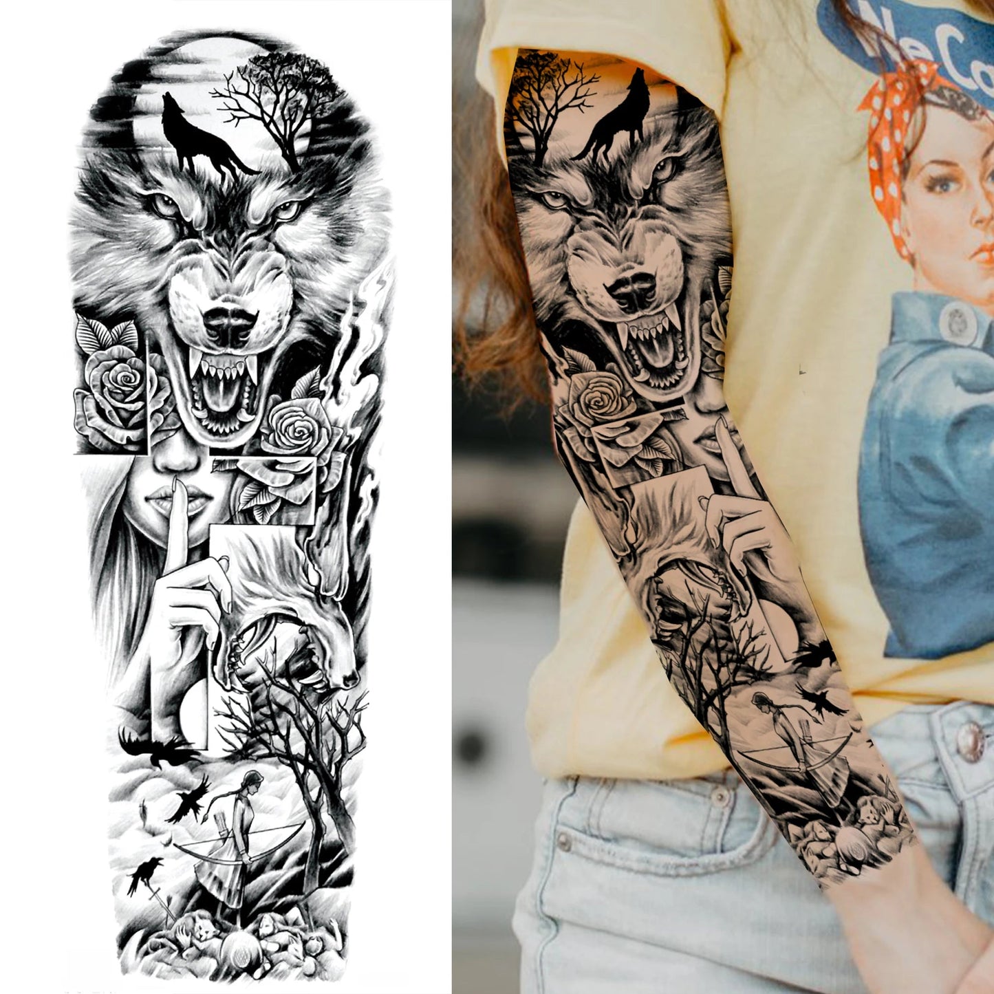 Wilder Temporary Tattoo Sleeve | Maori, Wolf, Lion, Tiger Designs