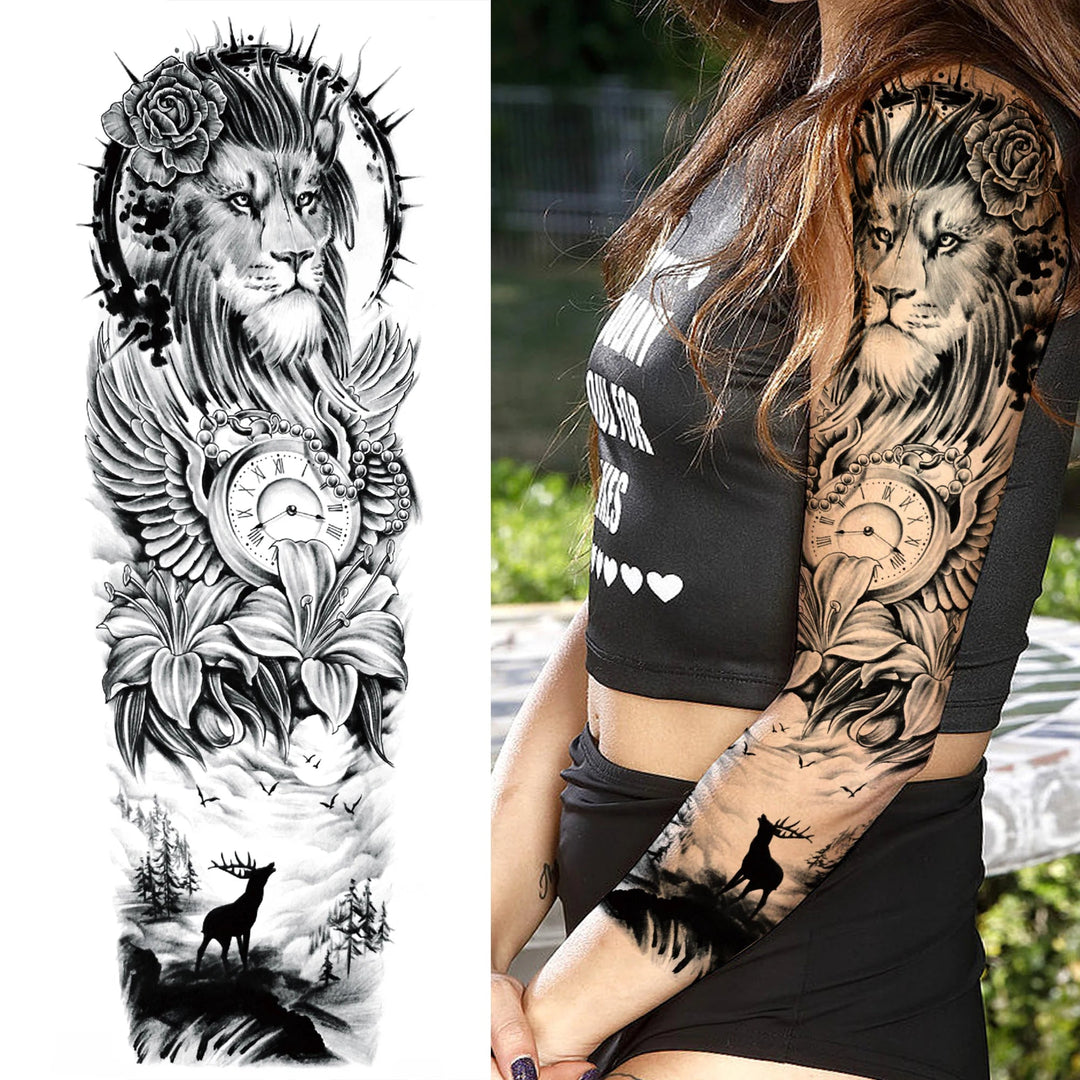 Wilder Temporary Tattoo Sleeve | Maori, Wolf, Lion, Tiger Designs