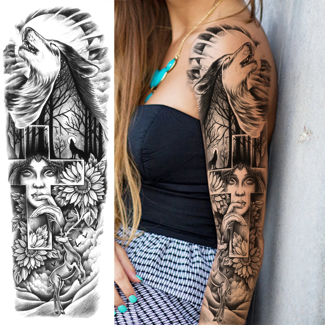 Wilder Temporary Tattoo Sleeve | Maori, Wolf, Lion, Tiger Designs