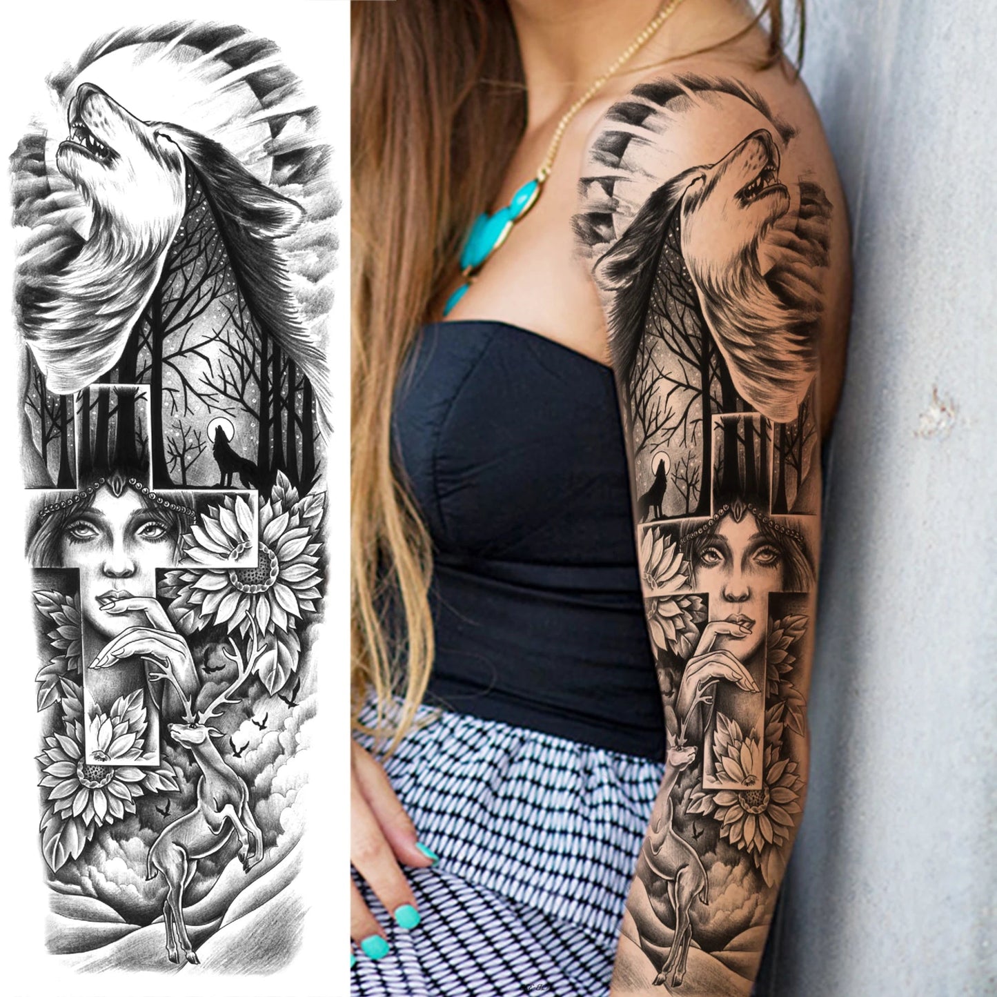 Wilder Temporary Tattoo Sleeve | Maori, Wolf, Lion, Tiger Designs