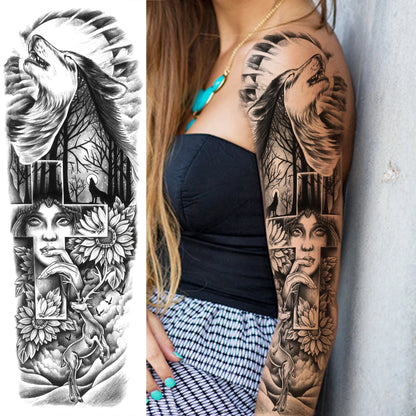 Wilder Temporary Tattoo Sleeve | Maori, Wolf, Lion, Tiger Designs