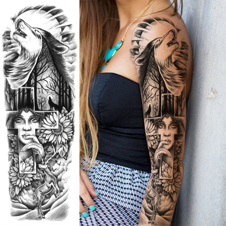 Wilder Temporary Tattoo Sleeve | Maori, Wolf, Lion, Tiger Designs