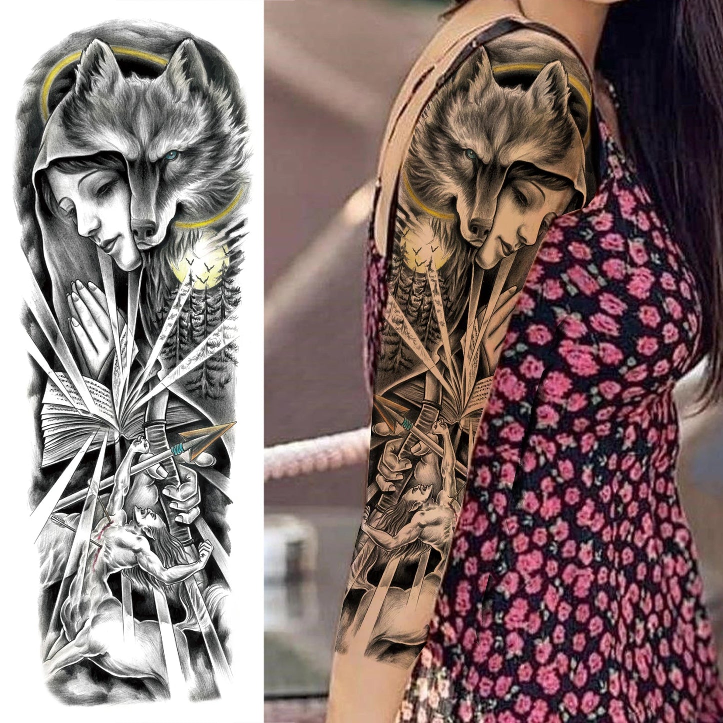 Wilder Temporary Tattoo Sleeve | Maori, Wolf, Lion, Tiger Designs
