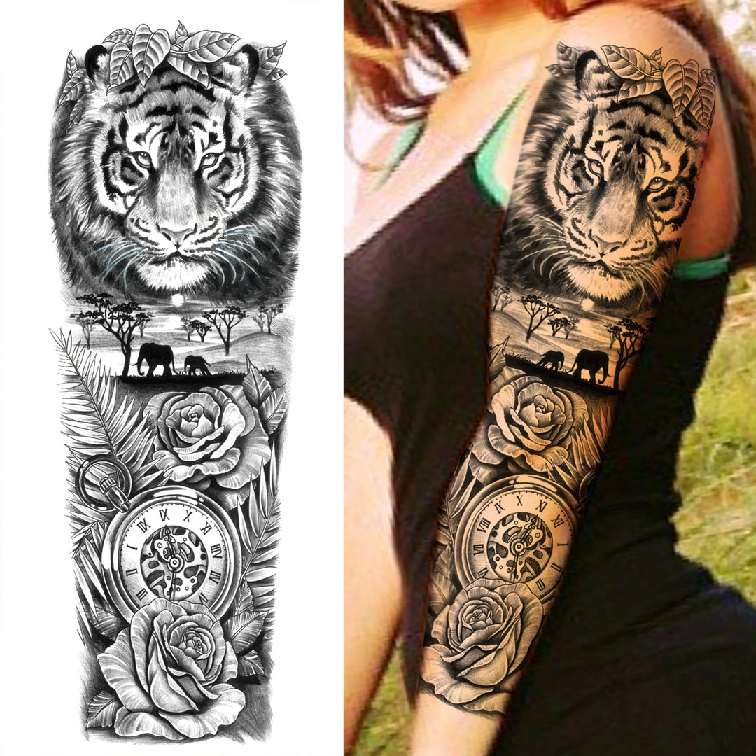 Wilder Temporary Tattoo Sleeve | Maori, Wolf, Lion, Tiger Designs