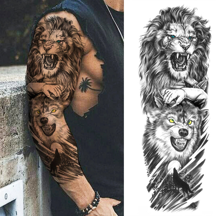 Wilder Temporary Tattoo Sleeve | Maori, Wolf, Lion, Tiger Designs