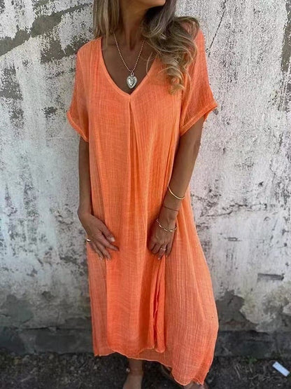 Willow Cotton Linen V Neck Midi Dress Product Image 03