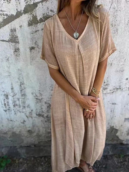 Willow Cotton Linen V Neck Midi Dress Product Image 04