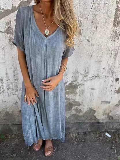 Willow Cotton Linen V Neck Midi Dress Product Image 05