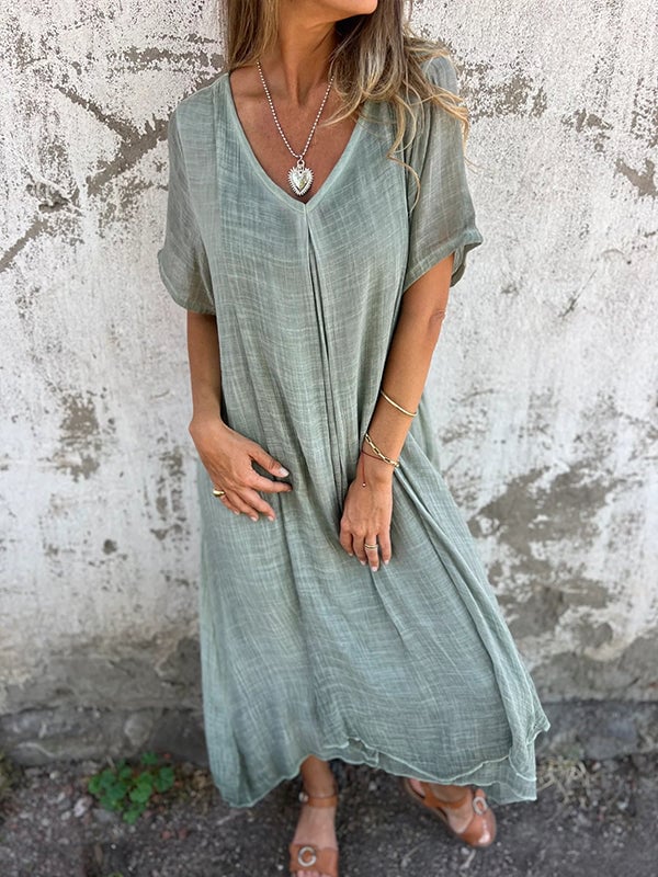 Willow Cotton Linen V Neck Midi Dress Product Image 06
