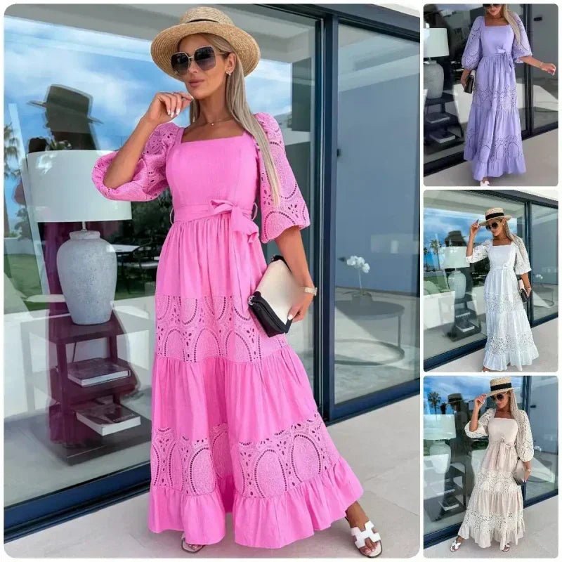 Willow Patchwork Tie Waist Square Neck Maxi Dress Product Image 02