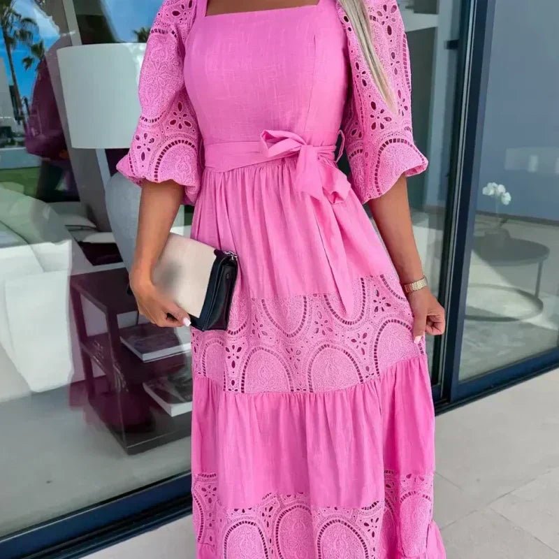 Willow Patchwork Tie Waist Square Neck Maxi Dress Product Image 04