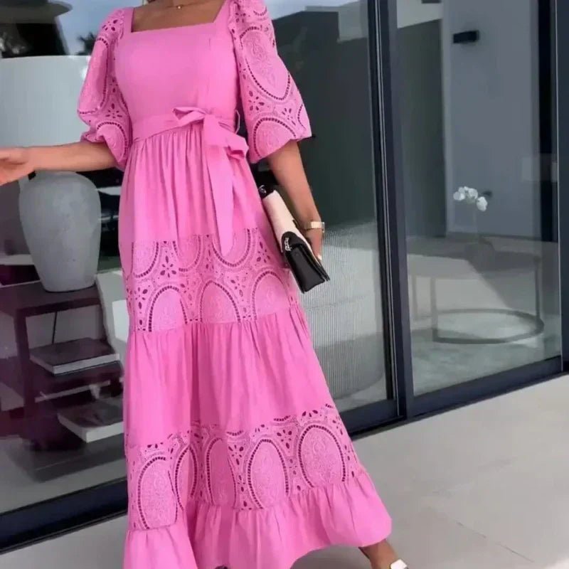 Willow Patchwork Tie Waist Square Neck Maxi Dress Product Image 05