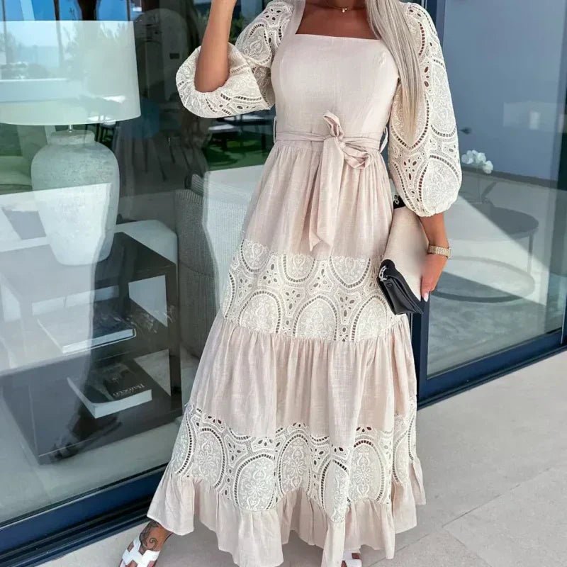 Willow Patchwork Tie Waist Square Neck Maxi Dress Product Image 07