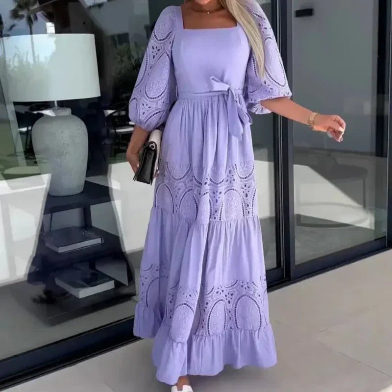 Willow Patchwork Tie Waist Square Neck Maxi Dress Product Image 08