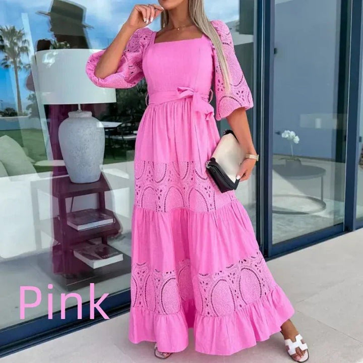 Willow Patchwork Tie Waist Square Neck Maxi Dress Product Image 11