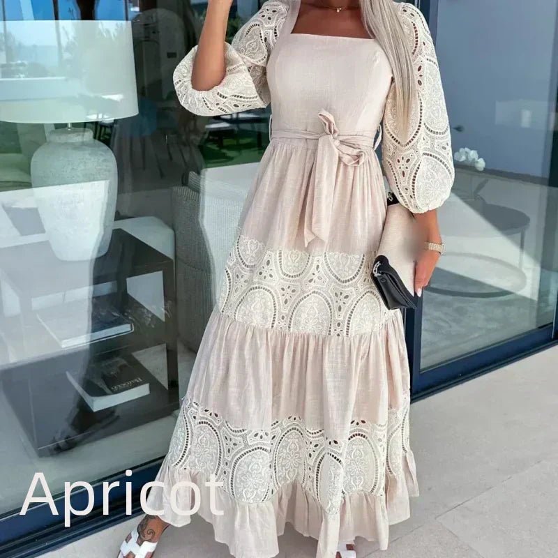 Willow Patchwork Tie Waist Square Neck Maxi Dress Product Image 12