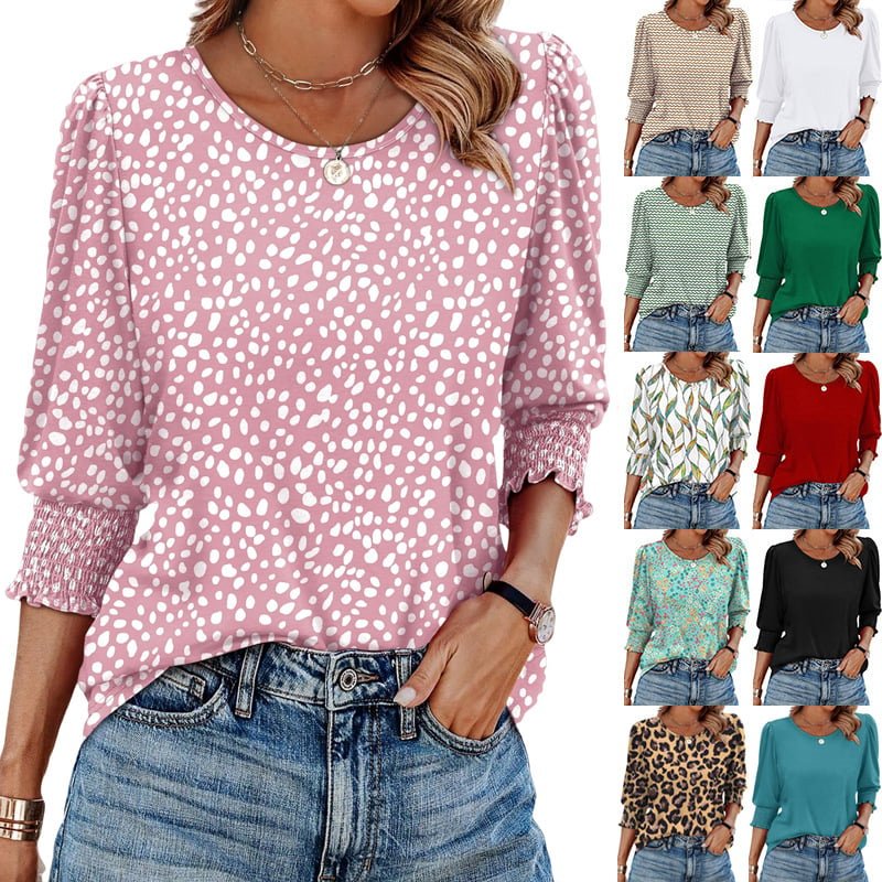 Willow Printed Three Quarter Sleeve Blouse Elastic Cuffs Product Image 02