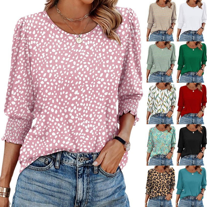 Willow Printed Three Quarter Sleeve Blouse Elastic Cuffs Product Image 02