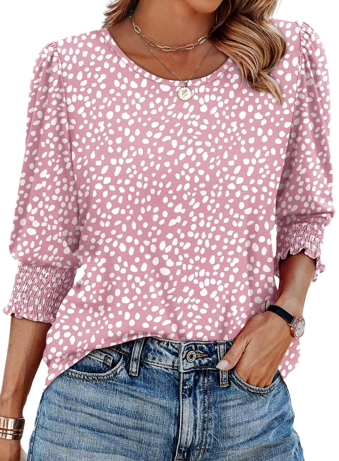 Willow Printed Three Quarter Sleeve Blouse Elastic Cuffs Product Image 03