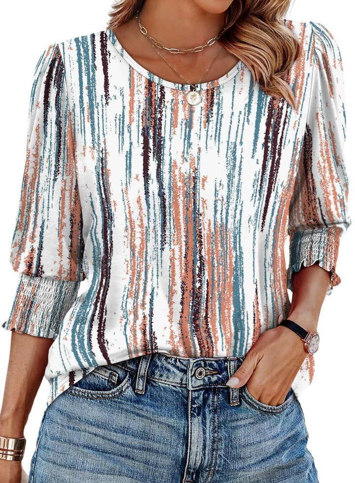 Willow Printed Three Quarter Sleeve Blouse Elastic Cuffs Product Image 04