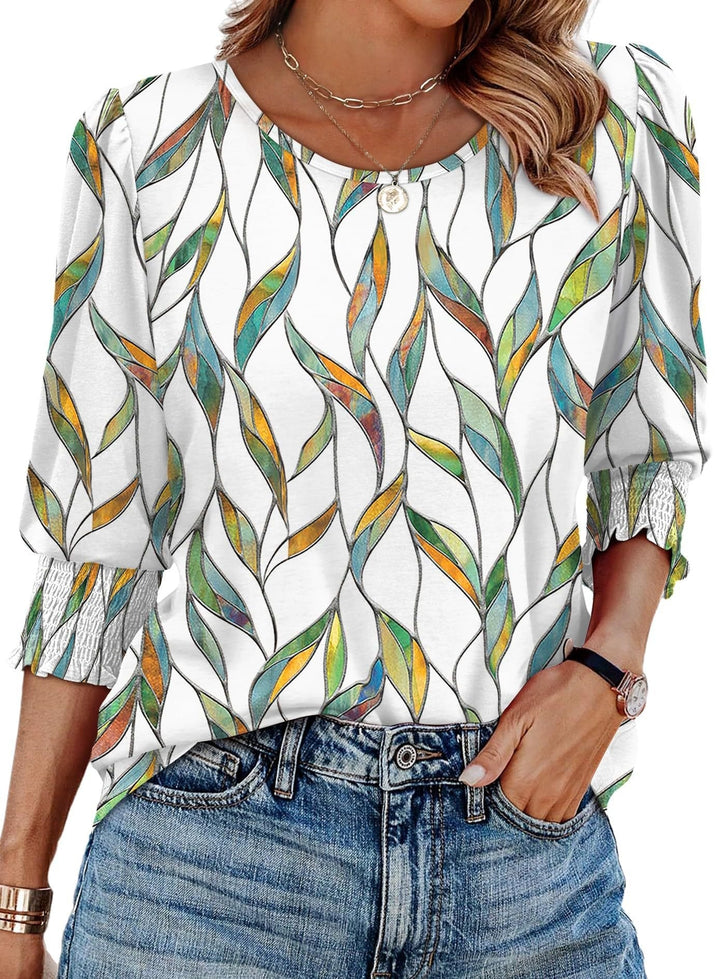 Willow Printed Three Quarter Sleeve Blouse Elastic Cuffs Product Image 05