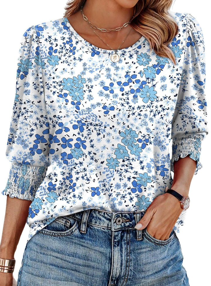 Willow Printed Three Quarter Sleeve Blouse Elastic Cuffs Product Image 09