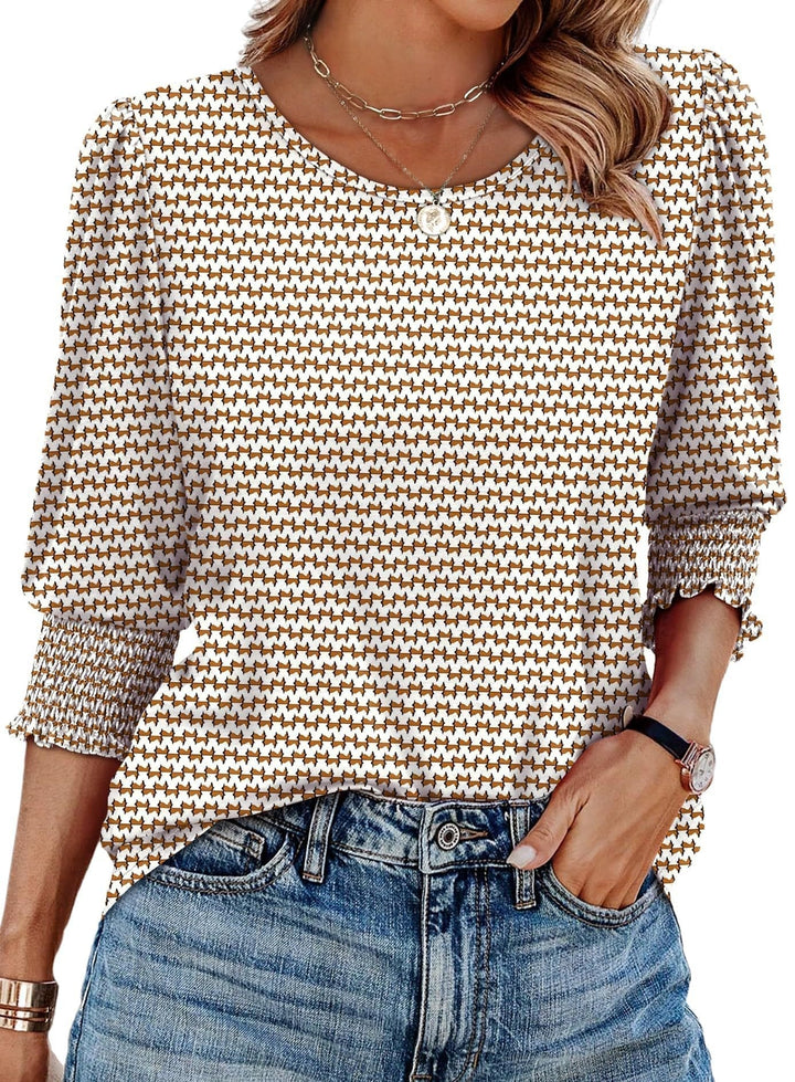 Willow Printed Three Quarter Sleeve Blouse Elastic Cuffs Product Image 11