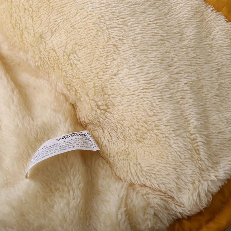 Cream plush lining inside the winter parka
