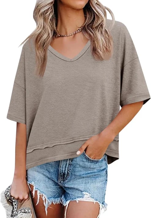 Womens Lightweight V Neck Short Sleeve Top Product Image 01