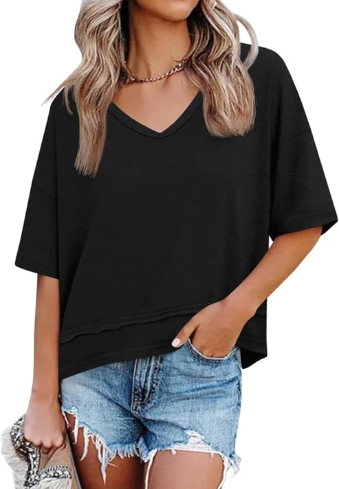 Womens Lightweight V Neck Short Sleeve Top Product Image 02