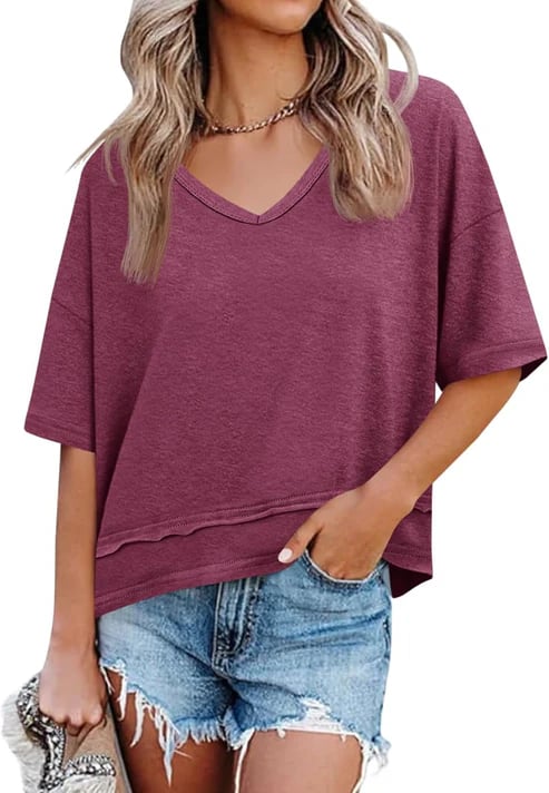 Womens Lightweight V Neck Short Sleeve Top Product Image 03