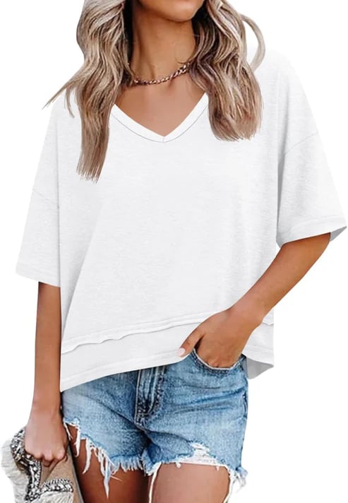 Womens Lightweight V Neck Short Sleeve Top Product Image 04