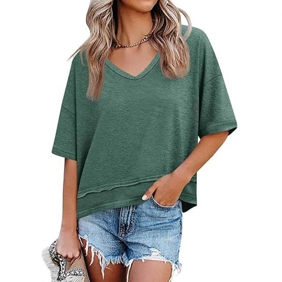 Womens Lightweight V Neck Short Sleeve Top Product Image 05