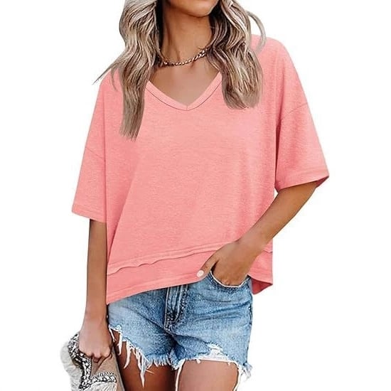Womens Lightweight V Neck Short Sleeve Top Product Image 06