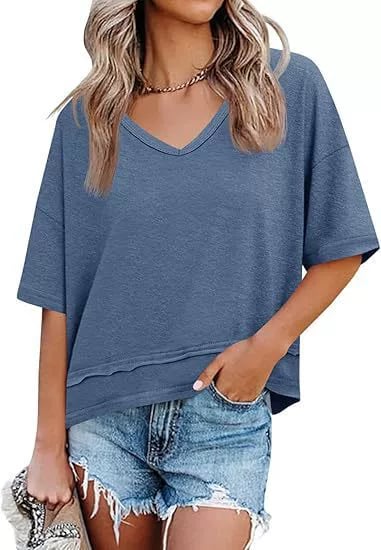 Womens Lightweight V Neck Short Sleeve Top Product Image 08