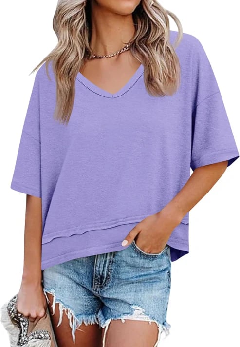 Womens Lightweight V Neck Short Sleeve Top Product Image 09