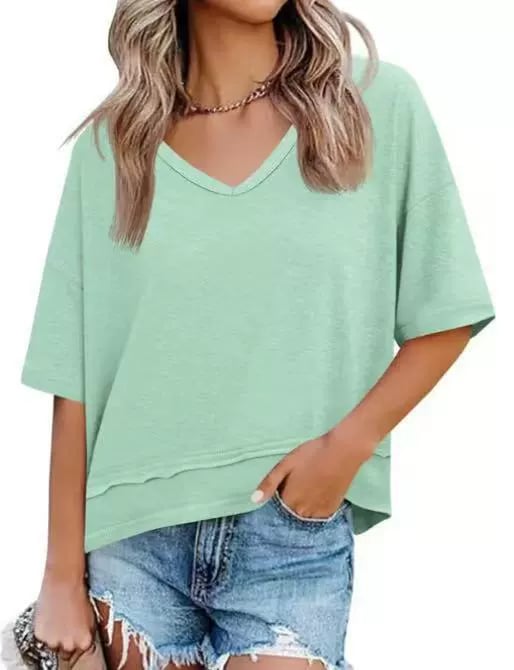 Womens Lightweight V Neck Short Sleeve Top Product Image 10