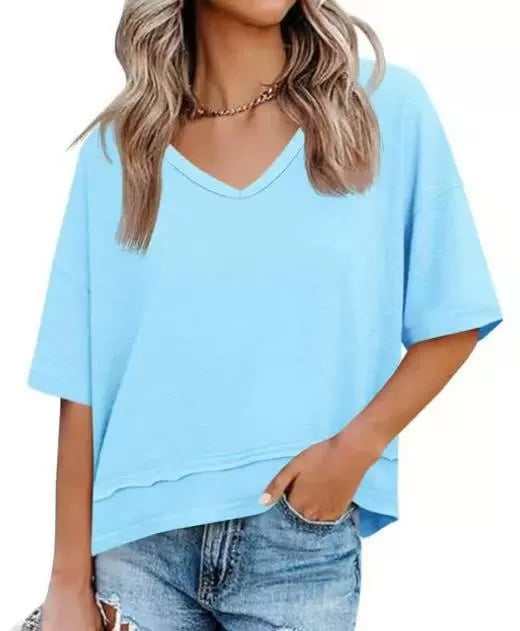 Womens Lightweight V Neck Short Sleeve Top Product Image 12