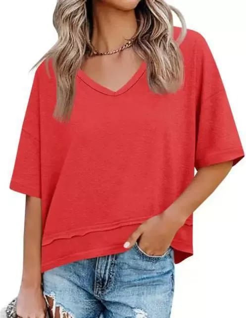 Womens Lightweight V Neck Short Sleeve Top Product Image 13