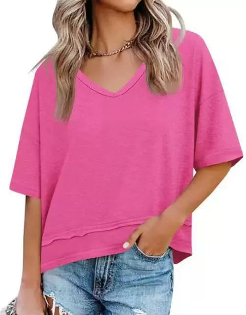 Womens Lightweight V Neck Short Sleeve Top Product Image 15