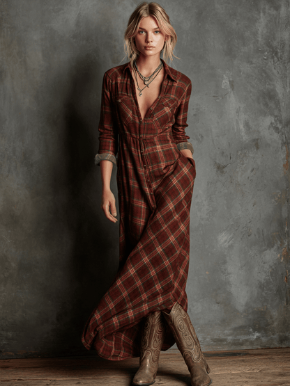 Women's Maxi Dress Plaid Pattern Lapel Collar Relaxed Fit | Casual Outings And Polished Events 2