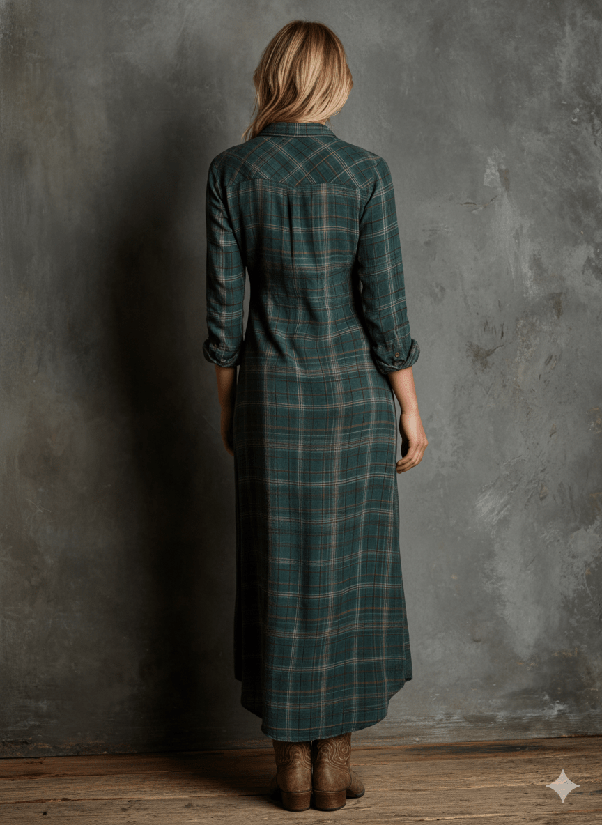 Women's Maxi Dress Plaid Pattern Lapel Collar Relaxed Fit | Casual Outings And Polished Events 3