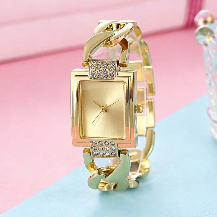 Womens Square Rhinestone Bracelet Watch Product Image 01